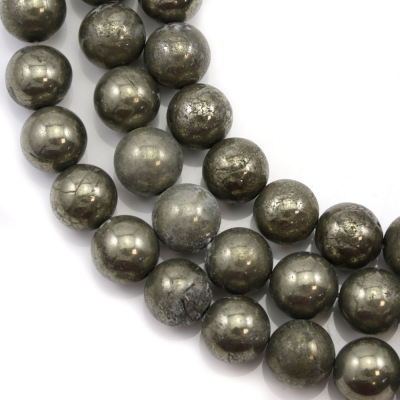 Pyrite Beads Strand Round Diameter 10mm Hole 1mm About 40 Beads/Strand15~16"