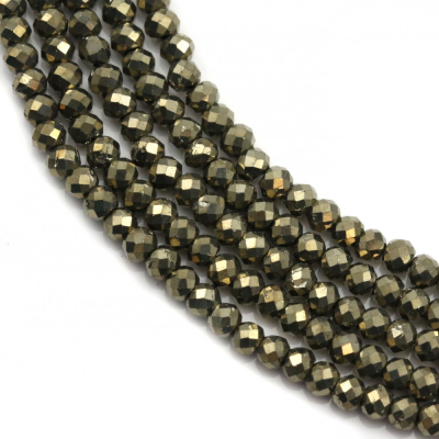 Perles Pyrite rondelle facette sur fil  Taille 2x3 mm trou 0.6mm 15-16''/fil