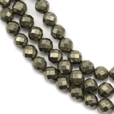 Pyrite facettierte runde Perlenkette Durchmesser 6mm Durchmesser des Loch 1mm ca. 70 Stck / Strang 15~16"