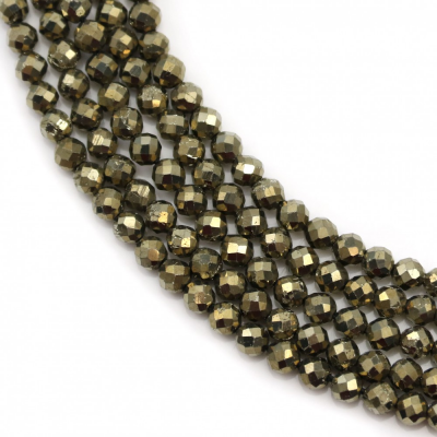 Pyrite Bead Strand Faceted Round Diameter 3mm Hole 0.45mm 15~16"/Strand