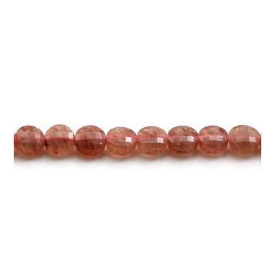 Fili di perle di quarzo fragola naturale, rotondo piatto (sfaccettato), diametro 6 mm, spessore 4 mm, foro 1 mm, lunghezza 15~16