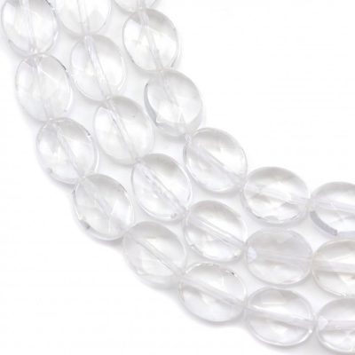 Natural Rock Crystal Beads Strand Faceted Flat Oval  Size 8x10mm  Hole 1mm  About 39 Beads/Strand 15~16"