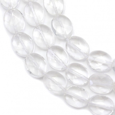 Natural Rock Crystal Beads Strand Faceted Flat Oval Size 10x14mm  Hole 1mm  About 29 Beads/Strand 15~16"