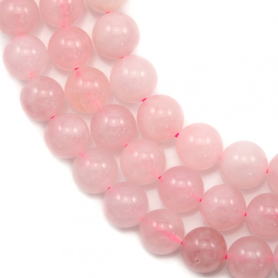 Miçangas de quartzo rosa redondas. Diâmetro: 12mm. Orificio: 1.5mm. 33pçs/fio. 15~16"