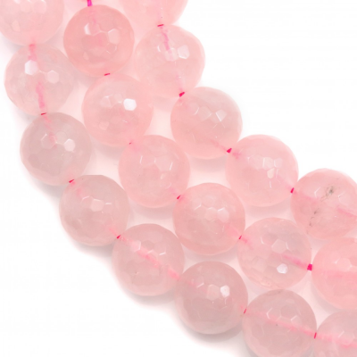 Perline di quarzo rosa naturale Diametro tondo sfaccettato 14 mm foro 1,5 mm circa 27 perline/filare 15~16"