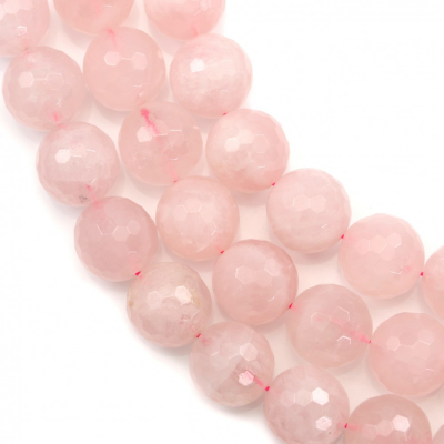 Perline di quarzo rosa naturale Diametro tondo sfaccettato 16 mm foro 1,5 mm circa 25 perline/filare 15~16"