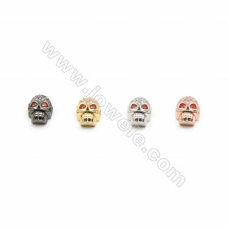 9x11mm Brass Skull Beads  Plated  Cubic Zirconia Micropave  Hole 2mm  20pcs/pack