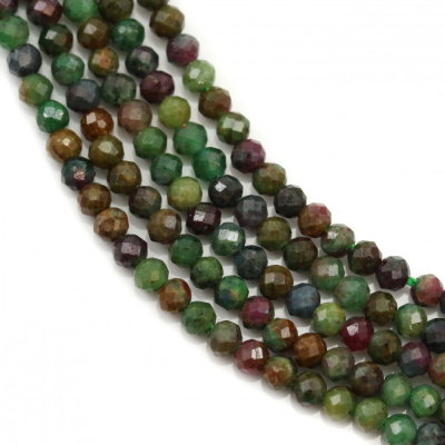 Perline naturali brasiliane di rubino-zoisite sfaccettate Diametro rotondo 2,5 mm Foro 0,5 mm Lunghezza 39-40 cm/filare