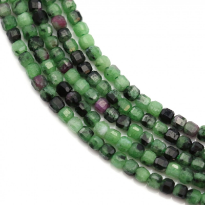 Ruby-Zoisite Faceted Cube 2mm Hole0.6mm 39-40cm/Strand
