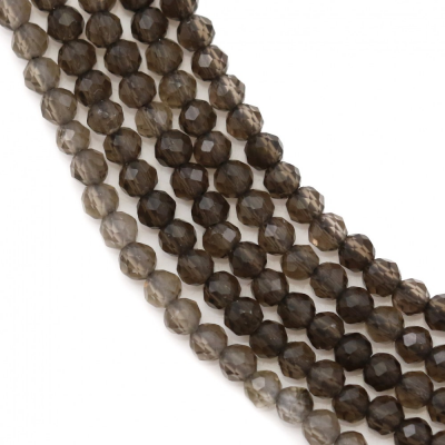 Natural Smoky Quartz Beads Strand Faceted Round Diameter 2mm Hole 0.4mm About 208 Beads/Strand 15~16''