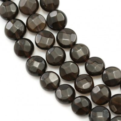 Natural Smoky Quartz Beads Strand Faceted Flat Round Diameter 6mm Thickness  4mm Hole 1mm Length 15~16"/Strand