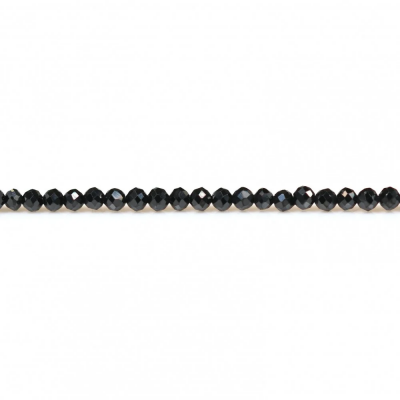 Miçangas redondas lapidadas de espinela negra. Diâmetro: 2mm. Orificio: 0.4mm. 180pçs/fio. 15~16"