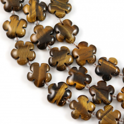 Natural Tiger's  Eye Beads Strand Flower Size 15x15mm Hole 1.5mm  About 27 Beads/Strand 15~16"