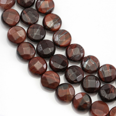 Natural  red tiger’s eye beads strand faceted flat round diameter 6 mm hole 0.8 mm15~16"/strand