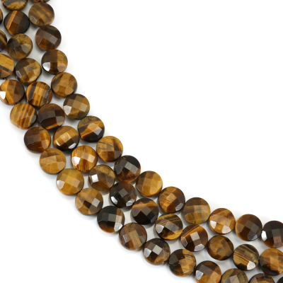 Natural tiger‘s eye beads strand faceted flat round diameter 8mm hole 1.2mm 15~16"/strand