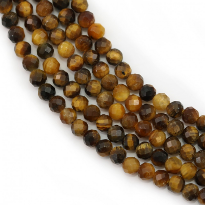Natural Tiger's Eye Beads Strand Faceted Round Diameter 3mm Hole 0.3mm Length 39~40cm/Strand