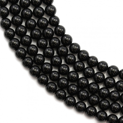 Miçangas de turmalina negra  redondas. Diâmetro: 4mm. Orificio: 0.8mm. 99pçs/fio. 15~16"