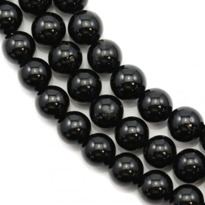 Miçangas de turmalina negra  redondas. Diâmetro: 10mm. Orificio: 1mm. 40pçs/fio. 15~16"
