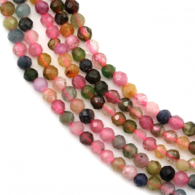 Natural Tourmaline Beads Strand Faceted Round Diameter 2mm Hole 0.6mm About 203 Beads/Strand 15~16"