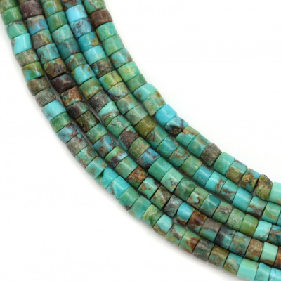 Toron de perles de turquoise naturelle Taille du cylindre 2x3mm Trou 0.3mm Longueur 39-40cm/Toron