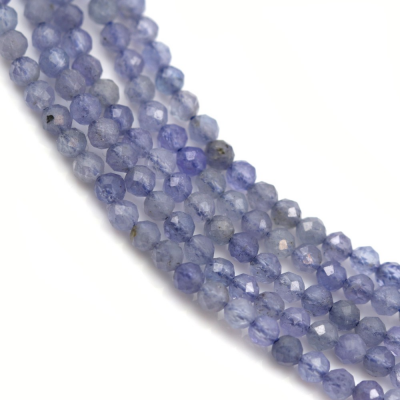 Natürliche Tansanit-Perlen, facettiert, rund, Durchmesser 2 mm, Loch 0,6 mm, 39–40 cm/Strang