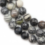 Perles rondes en jaspe Picasso noir, Diamètre 10 mm, Trou 1.5 mm, 41 perles/brin 15 ~ 16''