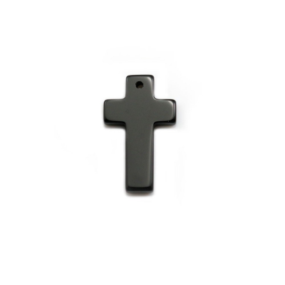Pendentif croix en agate noire Taille15x25mm Trou1.5mm 6pcs