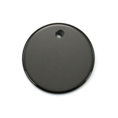 Pendentif Agate Noire Disque Rond Plat Diamètre20mm Trou1.5mm 10pcs