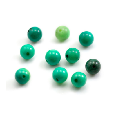 Agate verte perles demi-percées rondes taille 8mm trou 1.2mm 30pcs/paquet