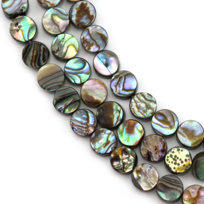 Fili di perline lisce di conchiglia Abalone/Paua, rotonde piatte, diametro 8 mm, foro 0,8 mm, circa 50 perline / filo, 15~16"