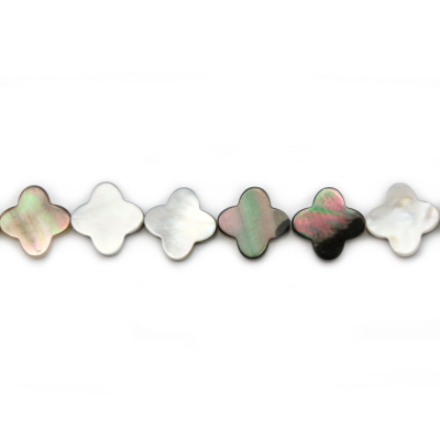 Perles de nacre grise à quatre feuilles, 13 mm, trou 0.7 mm, 31 perles/corde 15~16"