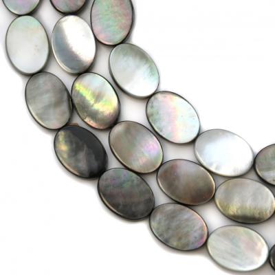 Perles de nacre grise ovale, 10x14 mm, trou 0.7 mm, 28 perles/brin 15~16"