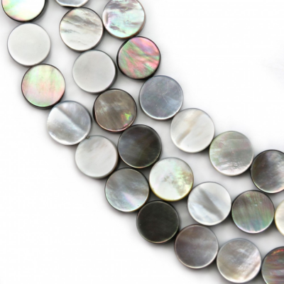 Madreperla grigia Fili di perle di conchiglia, rotondo piatto, diametro 10 mm, foro 0,8 mm, circa 40 perle/filo, 15~16"
