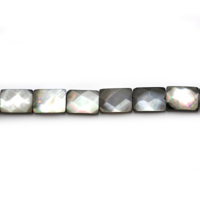 Filo di perle di conchiglia di madreperla grigia sfaccettata, rettangolo, dimensioni 10x14 mm, foro 0,8 mm, circa 28 perle/filo,