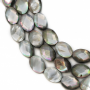 Filo di perle di conchiglia di madreperla grigia sfaccettata, ovale, dimensioni 10x14 mm, foro 0,8 mm, circa 27 perle/filo, 15~1