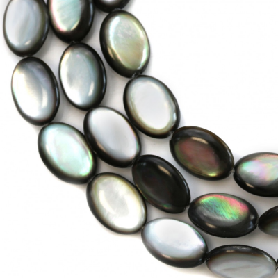Filo di perle di conchiglia di madreperla grigia, ovale piatto, dimensioni 10x14 mm, foro 0,8 mm, circa 29 perle/filo, 15~16"