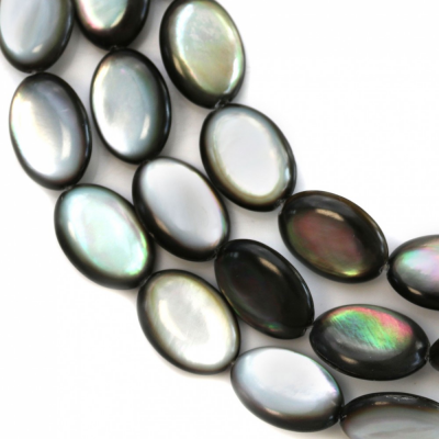 Filo di perle di conchiglia di madreperla grigia, ovale piatto, dimensioni 12x16 mm, foro 0,8 mm, circa 25 perle/filo 15~16"