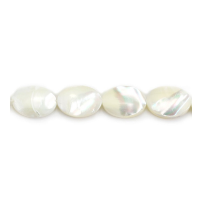 Fil de perles de nacre blanche de forme ovale, Taille 10x14 mm, Trou 0.7 mm, environ 28 perles / fil 15 ~ 16"