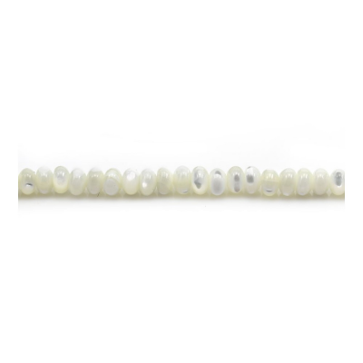 Filo di perline abaco in madreperla bianca, dimensione 3x4 mm, foro 0,7 mm, circa 150 perline / filo 15 ~ 16"