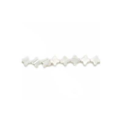 Fil de perles de nacre blanche fleur à quatre feuilles, Taille 6 mm, Trou 0.8 mm, environ 70 perles / fil 15 - 16 ''