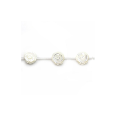 Perles de nacre blanche Taille rose10mm Trou0.35mm 39-40cm/brin