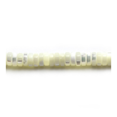 Perles en nacre blanche Heishi Taille2x6mm Trou0.8mm 39-40cm/brin