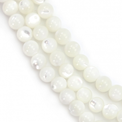 Fil de perles de nacre blanche en forme de coquille ronde, Diamètre 4 mm, Trou 0.7 mm, environ 110 perles / fil 15 ~ 16 ''