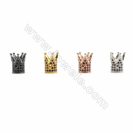 Perles couronne en laiton avec strass couleur or platine noire ou rose d'or Taille 9x12mm grand trou 4.5mm 20pcs/paquet