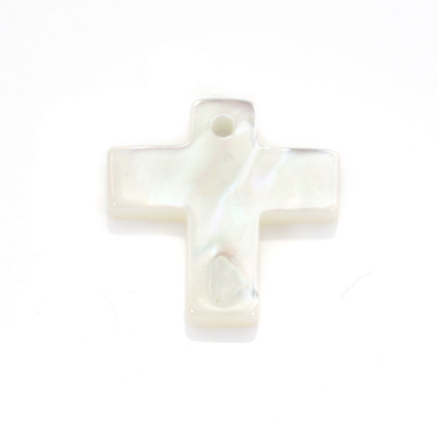 Pendentif croix en nacre blanche Taille11x11mm Trou0.8mm 10pcs/Pack