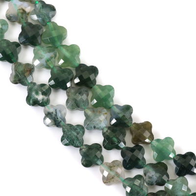 Moss Agate Faceted Flower Size10mm Hole1.2mm 39-40cm/Strand
