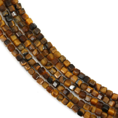 Tiger's Eye Faceted Cube Size2.5mm Hole0.6mm 39-40cm/Strand