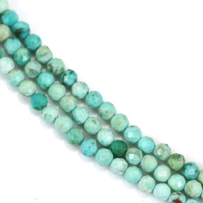 Natural Peruvian Turquoise Faceted Round Diameter 3mm Hole0.7mm 39-40cm/Strand