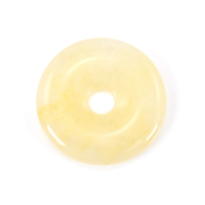 Yellow Jade Donut Pendant  30mm Hole 6mm x1Piece
