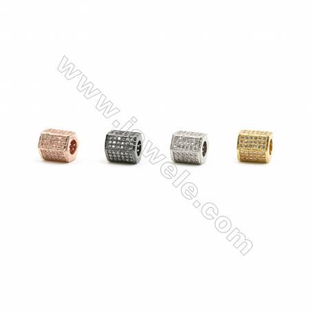 7x8mm Gold (Rhodium Black Rose Gold) Plated  Brass Beads  Cubic Zirconia Micropave  Large Hole  Hole 4mm  10pcs/pack